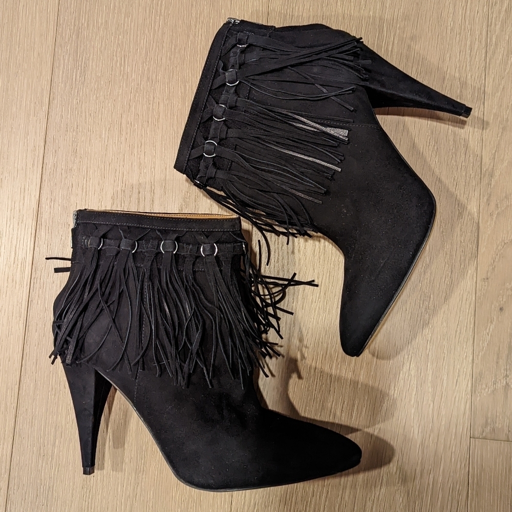 Nine West Black Fringe Heeled Boots